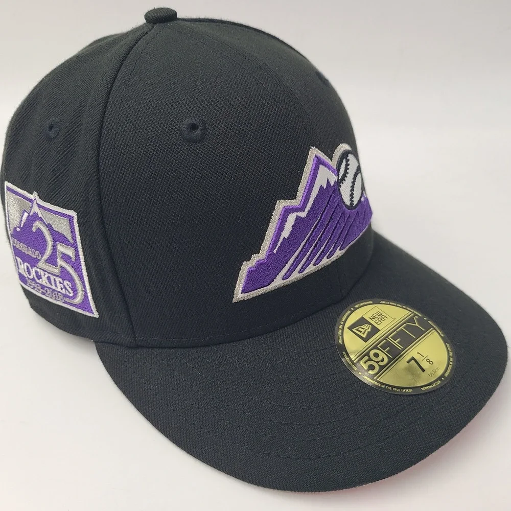 Colorado Rockies Hat Fitted 7 1/8 New Era 59Fifty Black 25th Anniversary Patch‎